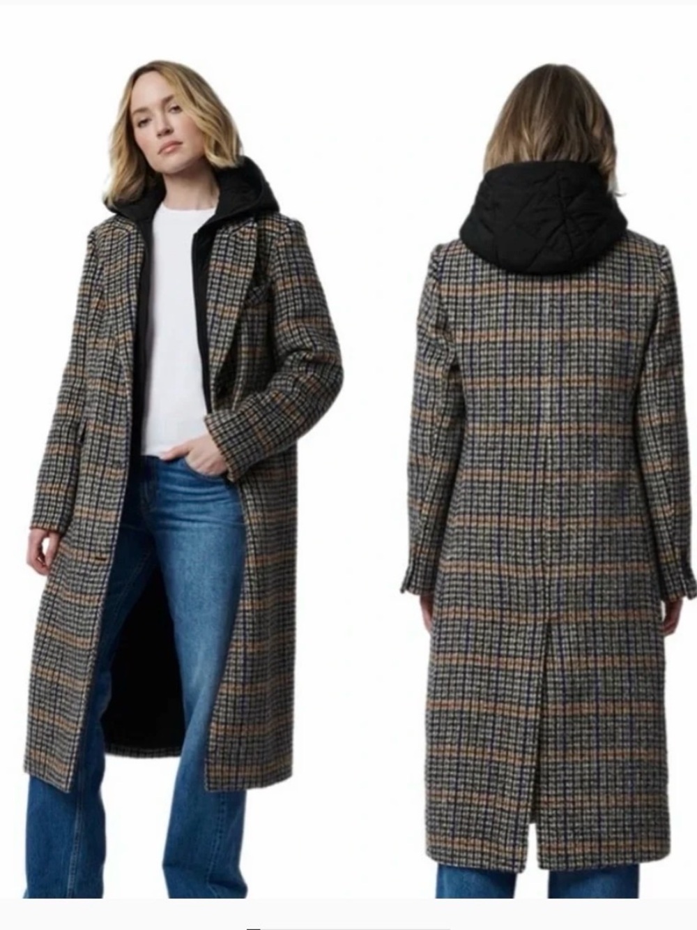 Bernardo NWT Plaid Coat With Removable Hooded Bib Size XL